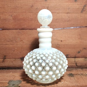 Perfume Bottle Hobnail Clear White Fench Opalescent Fenton Vintage