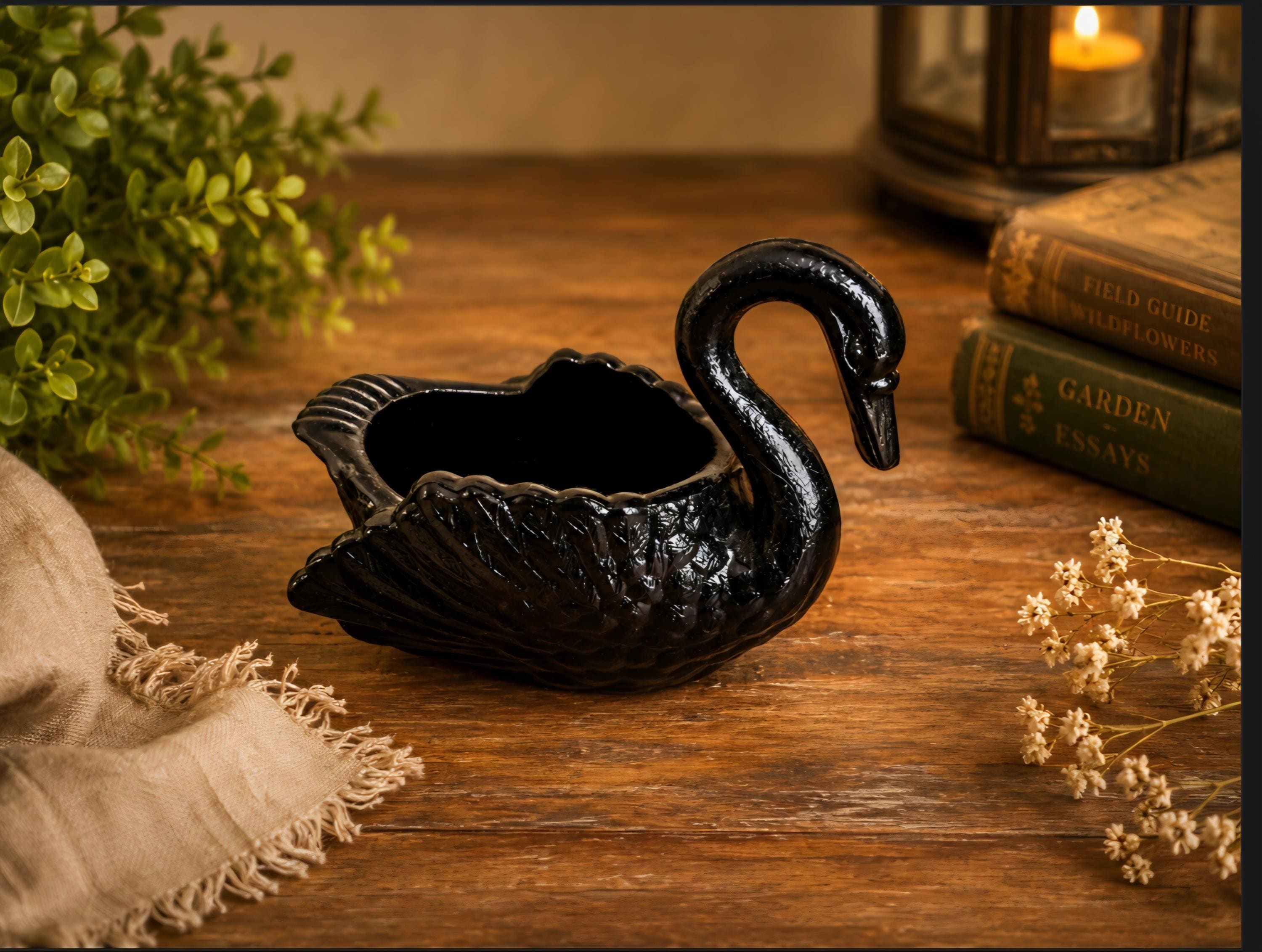 Swan Salt Dip Cellar Black Amethyst Cambridge Glass Vintage - Etsy