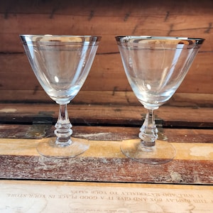 Water Goblets Brookmar Platinum Trim and Band Tiffin Franciscan Glass Vintage