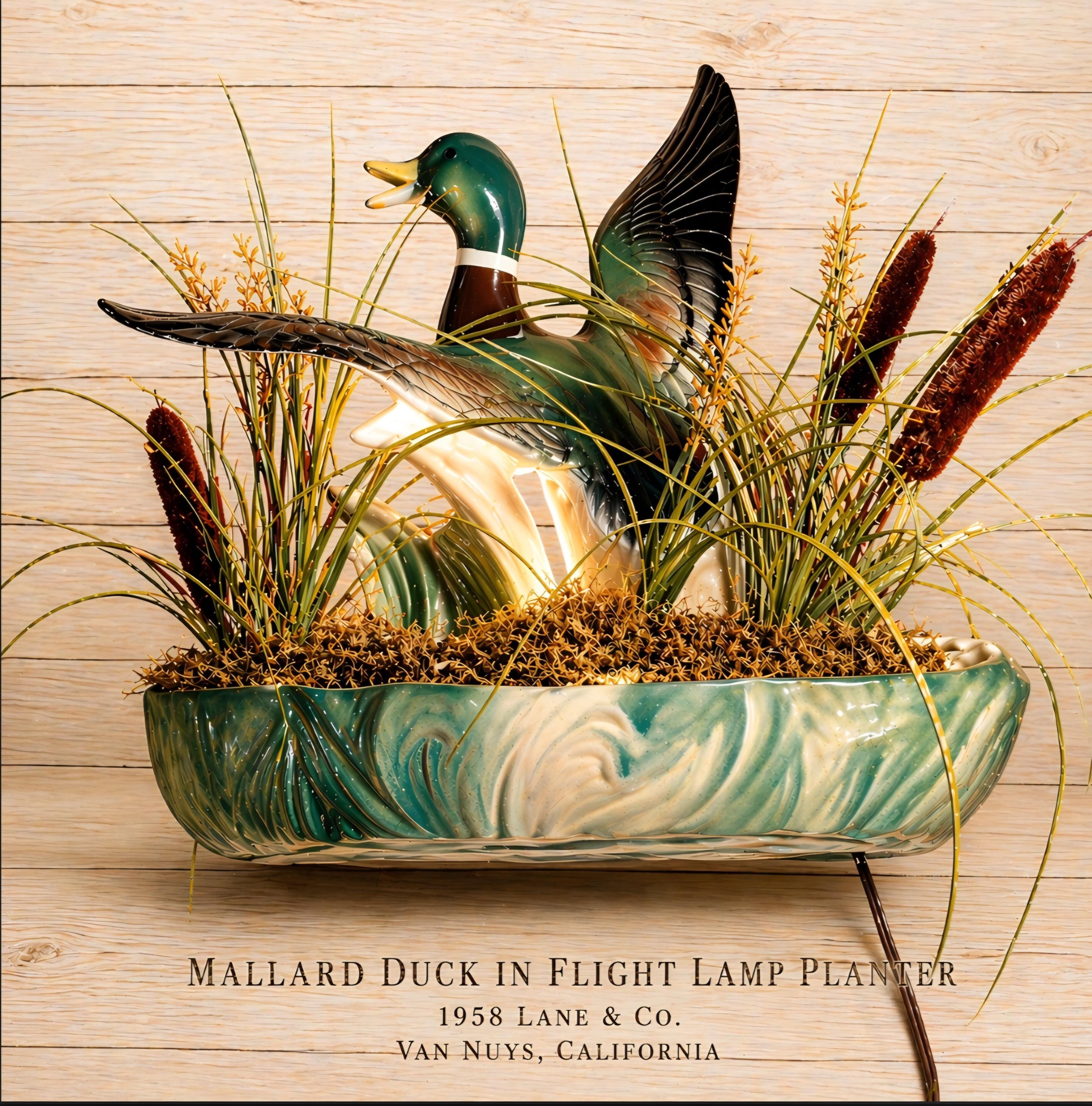Mallard Duck in Flight Lamp Planter 1958 Lane & Co Van Nuys