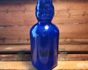 Baby Face Brookfield Quart Bottle Cobalt Blue Glass Vintage