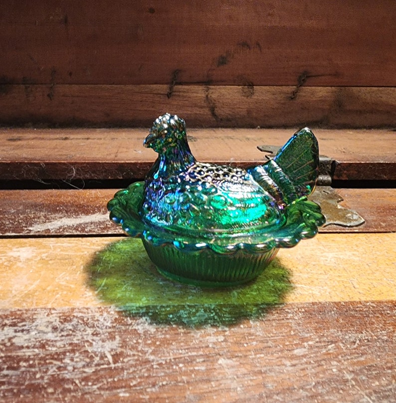 Hen on Nest Miniature Salt Dip Salt Cellar Glass Vintage image 5