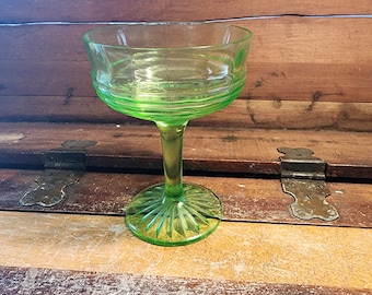 Tall Sherbet Circle Green Hocking Glass Vintage