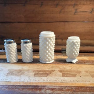 Salt and Pepper Shakers Hobnail Milk Glass White Fenton Vintage