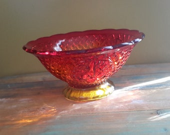 Bowl Large Canterbury Sunset Amberina Indiana Glass Vintage