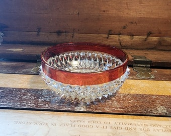 Individual Salad Bowl Ruby Flash Diamond Point Indiana Glass Vintage