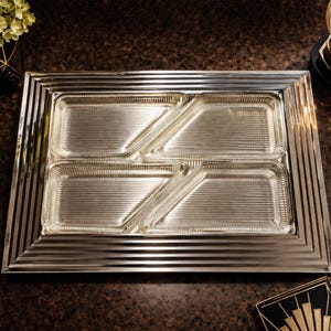 Serving Tray Chrome Glass Sections Five Piece Manhattan Skyscraper Norman Bell Geddes Revere Vintage