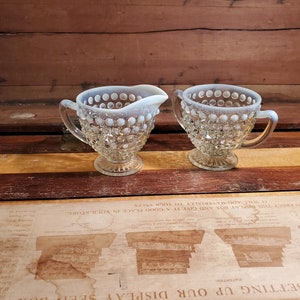 Anchor Hocking Moonstone Hobnail Opalescent Sugar and Creamer Set Vintage