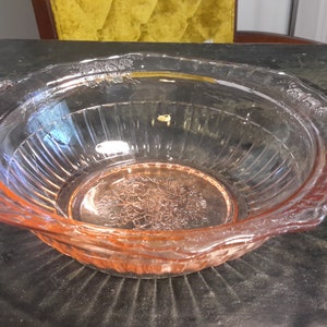 Serving Bowl Handles Pink Mayfair Open Rose Hocking Glass Vintage