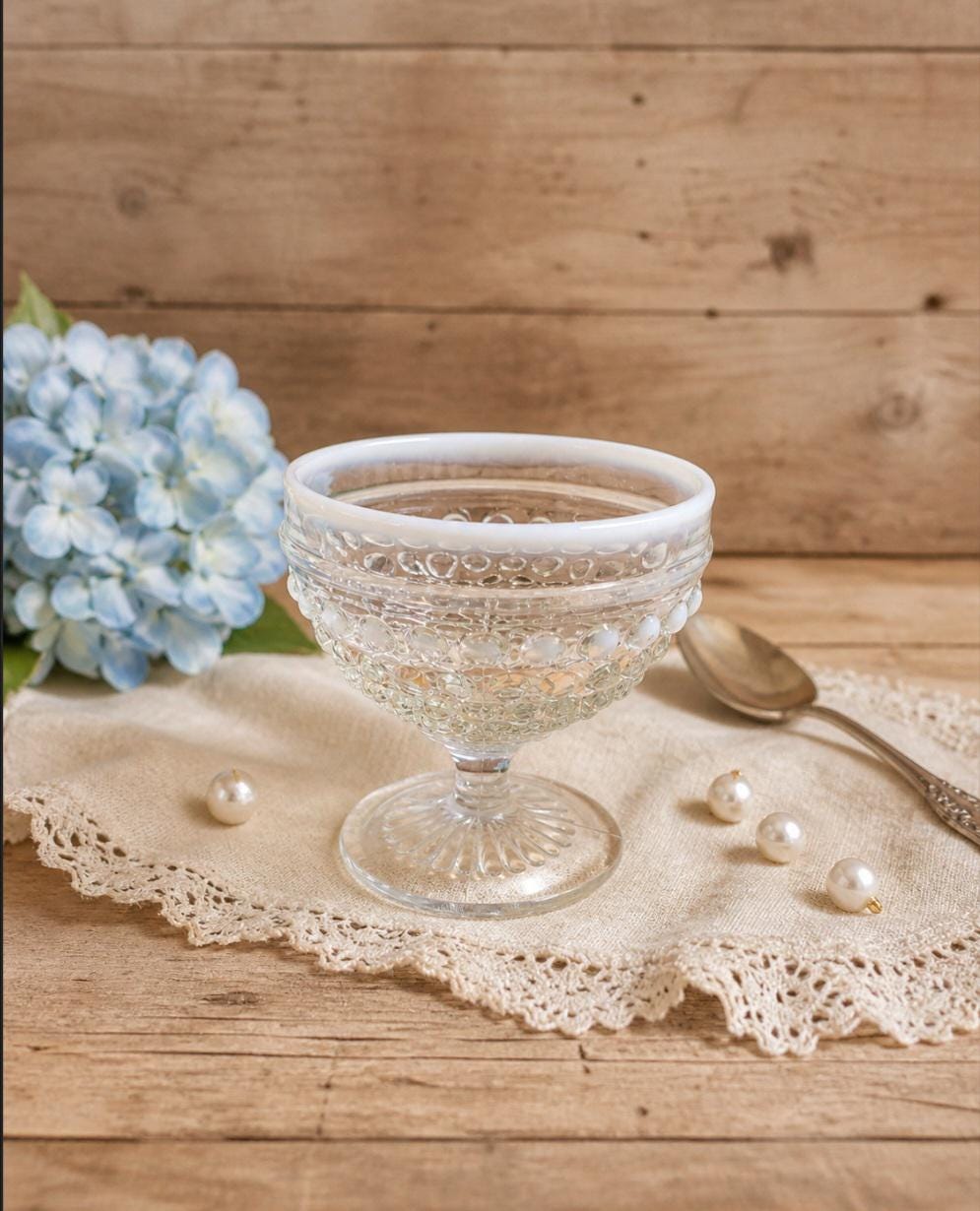 アンカーホッキング ムーンストーン オパールセント ホブネイルシャーベットカップ Anchor Hocking Moonstone Hobnail Opalescent Sherbet Vintage - Etsy