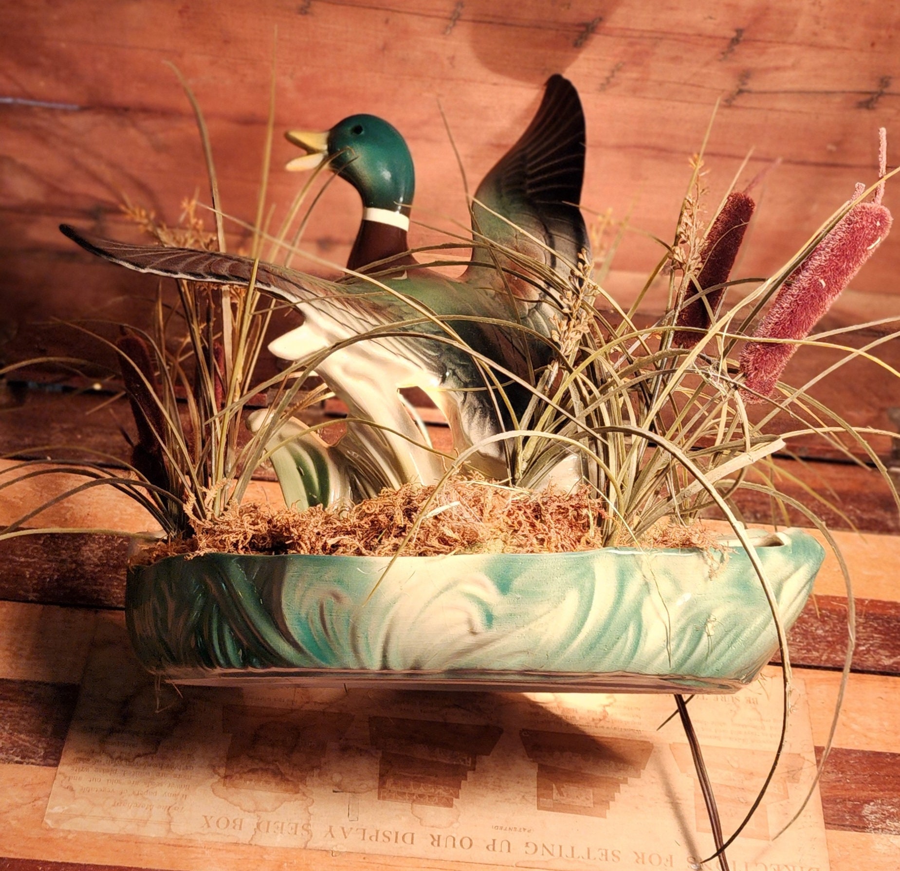 Mallard Duck in Flight Lamp Planter 1958 Lane & Co Van Nuys
