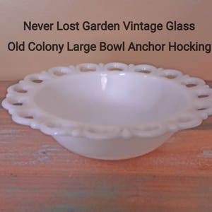 Anchor Hocking Old Colony Milk Glass Bowl  Lace Edge Vintage
