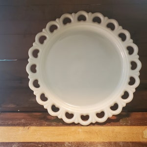 Anchor Hocking Old Colony Milk Glass Open Torte Plate 13 Inches Lace Edge Vintage