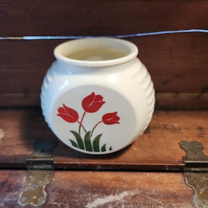 Hocking Fire King Vitrock Milk Glass Red Tulip Grease Jar
