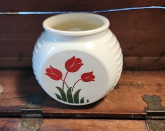 Hocking Fire King Vitrock Milk Glass Red Tulip Grease Jar