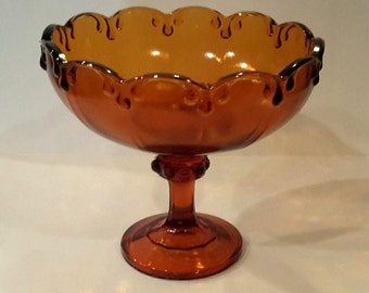 Compote Amber Marigold Garland Pattern Indiana Glass Vintage
