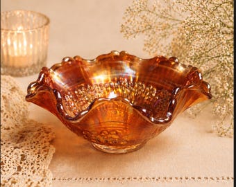 Windmill Bowl Carnival Glass Marigold Imperial Glass Vintage