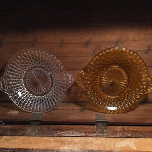Clear or Amber Glass Relish Tab Handled Bowl Honeycomb Indiana Glass Company Vintage