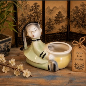 Elsa Lagoria Asian Planter Figurine Ceramic Lenci Pottery Vintage