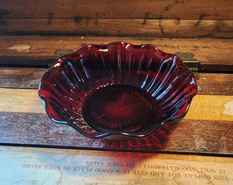 Anchor Hocking Royal Ruby Glass Bowl Scalloped Vintage