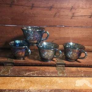 Harvest Blue Carnival Punch Cups Colony Glass Vintage