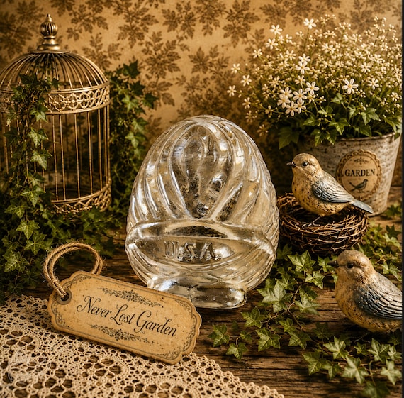 Glass Bird Feeder Waterer Art Deco USA Vintage