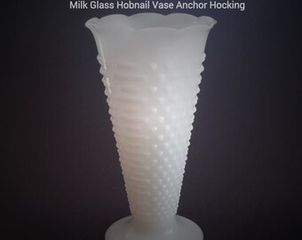 Milk Glass Fluted Vase Flat Tumbler Hobnail Anchor Hocking Vintage