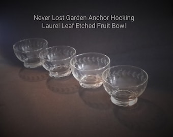 Fruit Bowls Crystal Laurel Leaf Etched Anchor Hocking Glass Vintage