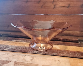 Footed Base Bowl Octagon Pink Glass Lancaster Vintage