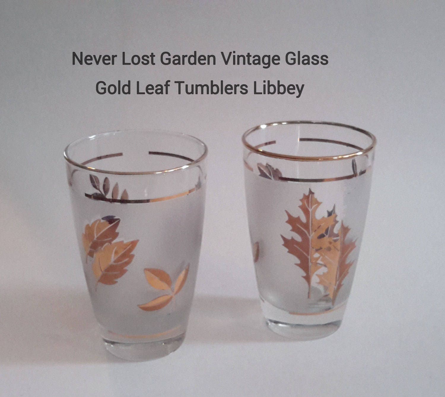 Gold Leaf Frosted Libbey 8 Oz Flat Tumbler Glasses Vintage Etsy