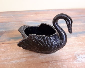 Swan Salt Dip Cellar Black Amethyst Cambridge Glass Vintage