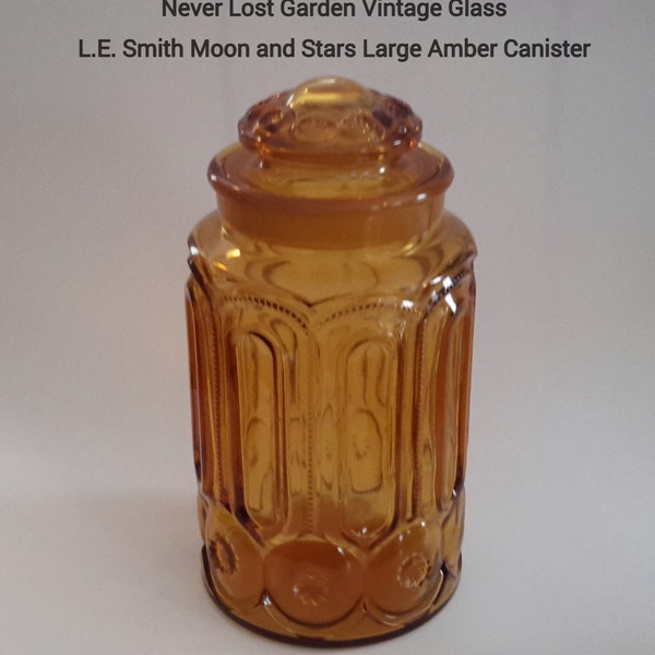 L.E. Smith Moon and Stars Large Amber Canister Vintage