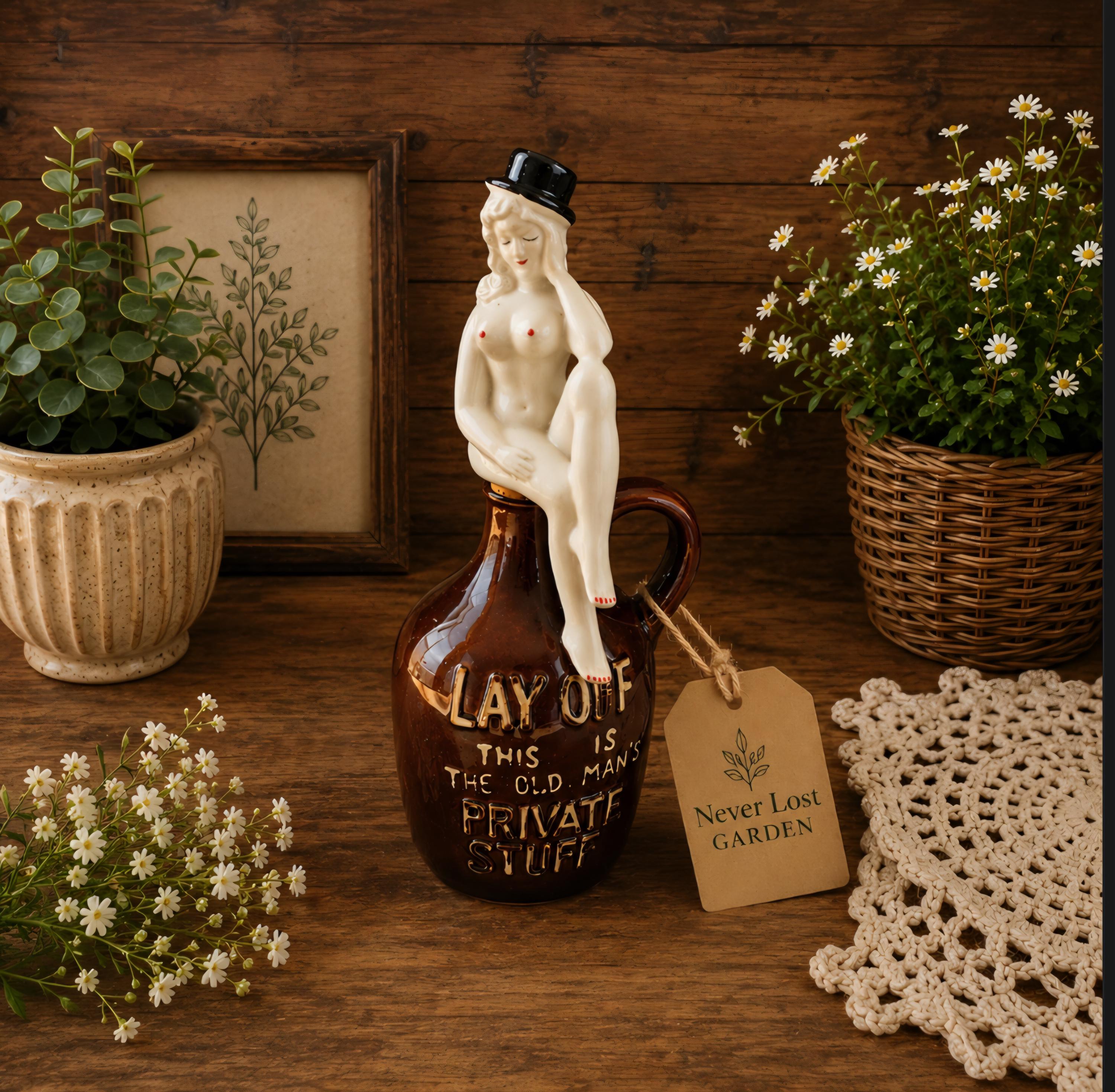 Jug Decanter Ceramic Lady Stopper 
