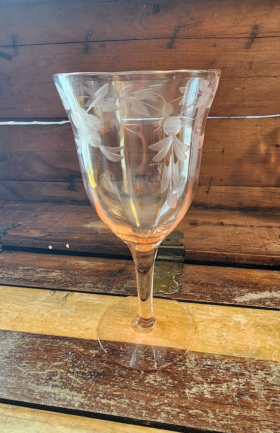 Pink Optic Tiffin Glass Etched Stemware Stem 14196 Diamond Optic