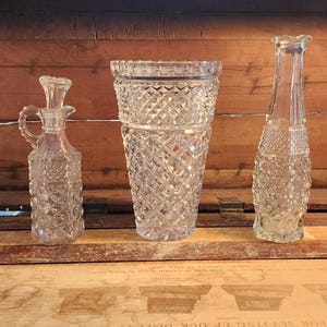 Anchor Hocking Crystal Wexford Glass Cruet Bud Vase Large Vase Glass Vintage
