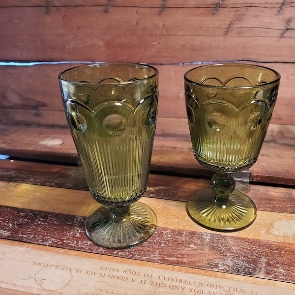 St Genevieve Manhattan Bartlett Collins Ice Tea and Water Goblets Green Vintage