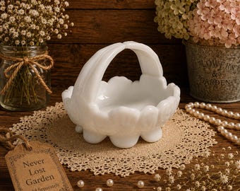Basket Pansy Milk Glass Westmoreland Vintage