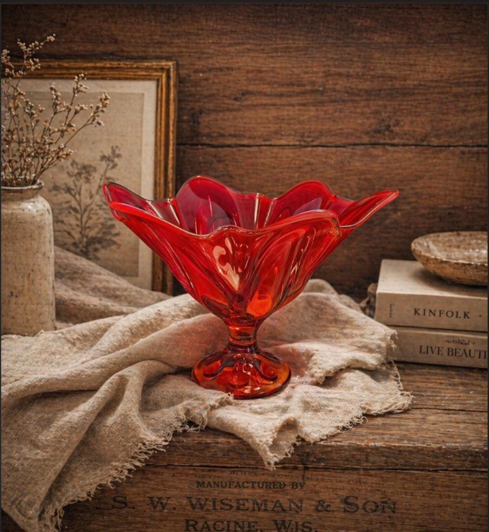手描きシルクバティック　フラワー　赤 Viking Glass Epic Line Six Petals Handkerchief Swung Vase