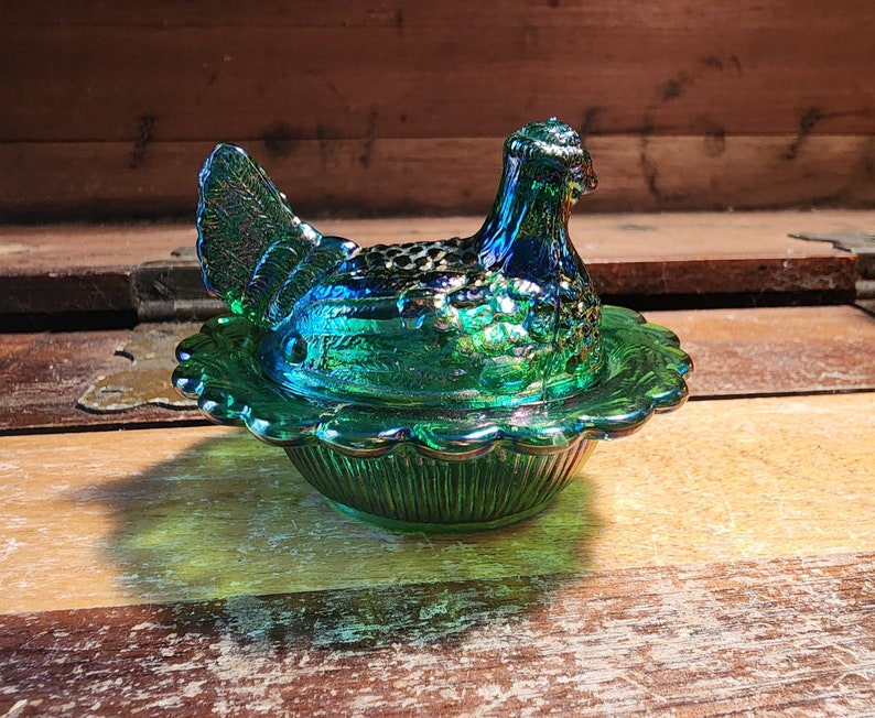 Hen on Nest Miniature Salt Dip Salt Cellar Glass Vintage image 4