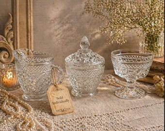 Wexford Crystal Glass Cream and Sugar Set Sherbet Anchor Hocking Vintage