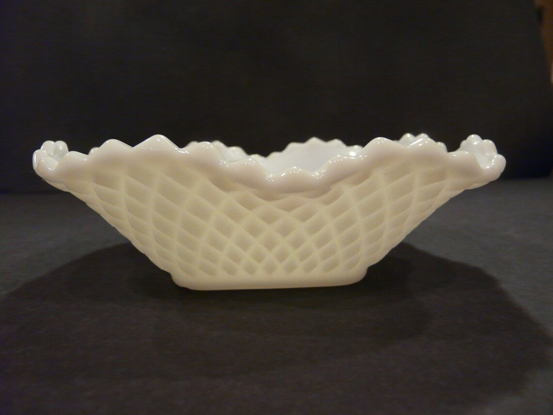 Square Diamond White Milk Glass Ruffle Bowl Traditions Federal Etsy