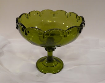 Compote Green Garland Pattern Indiana Glass Vintage