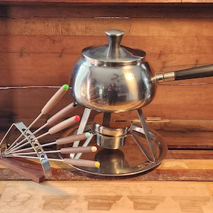 Viking Satin Finished Stainless Steel Fondue Set Vintage