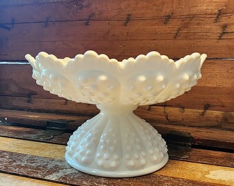 Candle Bowl White Milk Glass Hobnail Fenton Vintage