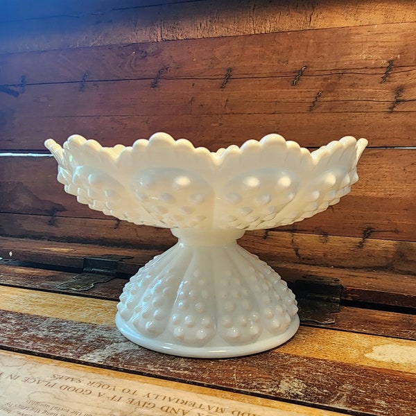 Candle Bowl White Milk Glass Hobnail Fenton Vintage