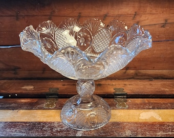 Compote Glass Co-Operative Flint Sunk Daisy Kirkland Antique