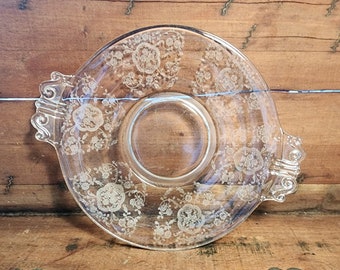 Handled Plate Etched Bridal Bouquet Glastonbury Lotus Glass Vintage