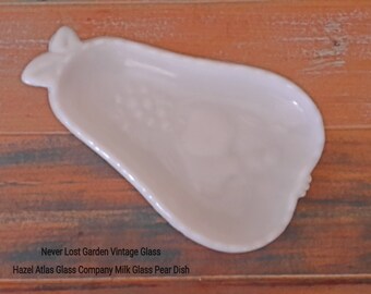 Hazel Atlas Glass Company Milk Glass Pear Dish Vintage