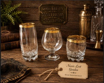 Gold Rim Crystal Glasses Barware Vintage