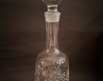 Glass Crystal Leaf Etched Decanter Vintage